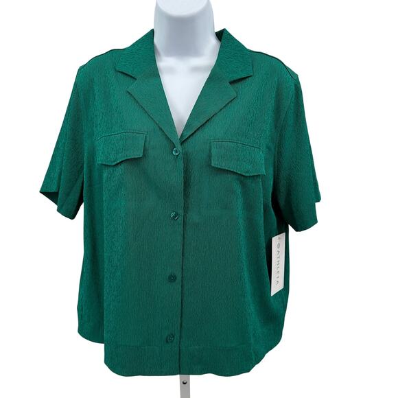 Athleta Echo Short Sleeve Button-Up Blouse Med Green Quick Dry Performance Top - Picture 3 of 12